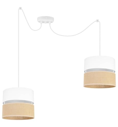 Light-Home Juta Hängelampe - Boho Deckenlampe Esszimmer und Küche - Pendelleuchte aus Metall mit Soff Lampenschirm (E27) - ⌀ 20 cm - Weiß Untersatz - Jute Weiß von Light Home LH