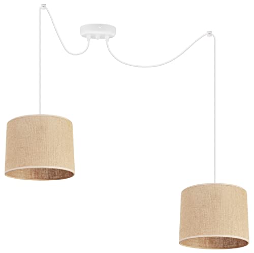 Light-Home Juta Hängelampe - Deckenlampe - Pendelleuchte aus Metall mit Lampenschirm aus Stoff - E27 - Hängeleuchten Spider 2-Flammig 20 cm - Weiß Untersatz - Jute von Light Home LH