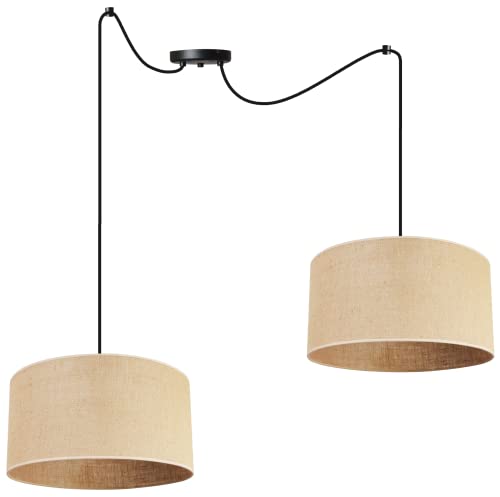 Light-Home Juta Hängelampe - Deckenlampe - Pendelleuchte aus Metall mit Lampenschirm aus Stoff - E27 - Hängeleuchten Spider 2-Flammig 35 cm - Schwarz Untersatz - Jute von Light Home LH