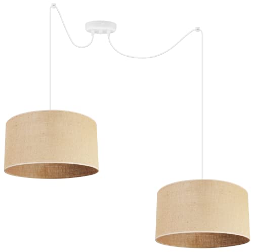 Light-Home Juta Hängelampe - Boho Deckenlampe Esszimmer und Küche - Pendelleuchte aus Metall mit Soff Lampenschirm (E27) - ⌀ 35 cm - Weiß Untersatz - Jute von Light Home LH