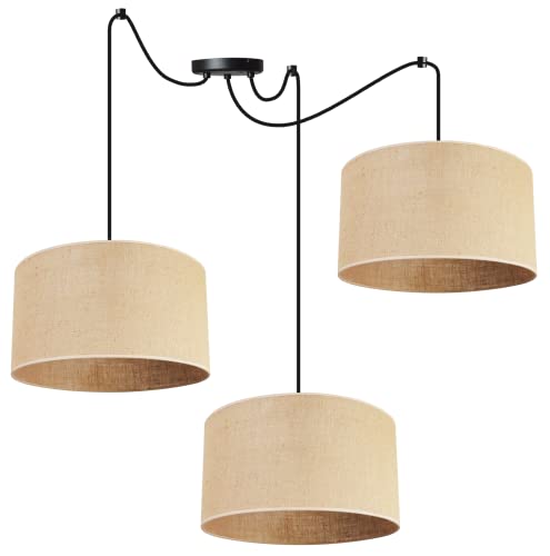 Light-Home Juta Hängelampe - Deckenlampe - Pendelleuchte aus Metall mit Lampenschirm aus Stoff - E27 - Hängeleuchten Spider 3-Flammig 35 cm - Schwarz Untersatz - Jute von Light Home LH