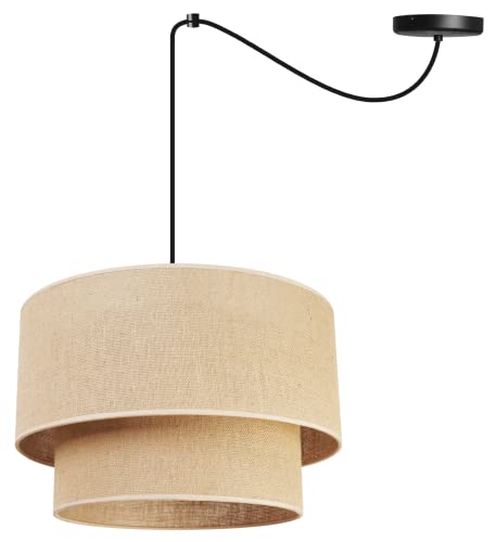 Light-Home Juta Hängelampe - Deckenlampe - Pendelleuchte aus Metall mit Lampenschirm aus Stoff - E27 - Hängeleuchten Spider 1-Flammig 40 cm - Schwarz Untersatz - Jute von Light Home LH