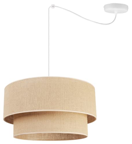 Light-Home Juta Hängelampe - Deckenlampe - Pendelleuchte aus Metall mit Lampenschirm aus Stoff - E27 - Hängeleuchten Spider 1-Flammig 45 cm - Weiß Untersatz - Jute von Light Home LH