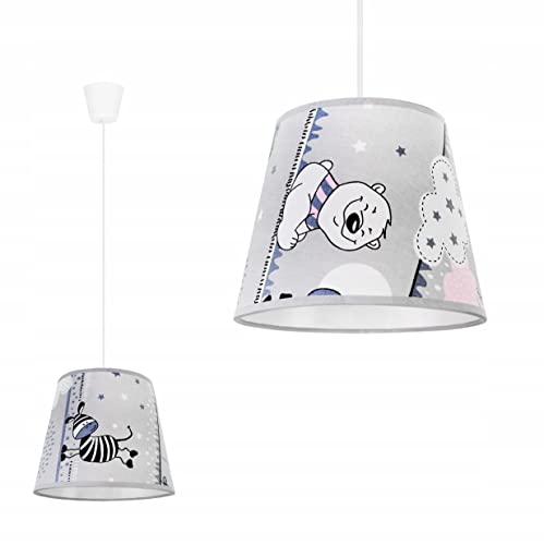 Light-Home - LADYBIRD - Hängelampe - Deckenlampe - Pendelleuchte aus Metall mit Lampenschirm aus Stoff - E27 1-Flammig - Grau und Blau von Light Home LH