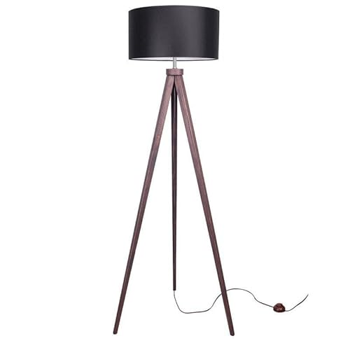 Light-Home Lampenschirm Stehlampe Modern - Standleuchte für Wohnzimmer Schlafzimmer Büro - Dreibeinige Industrial Lampe aus Holz - Wenge und Schwarz von Light Home LH