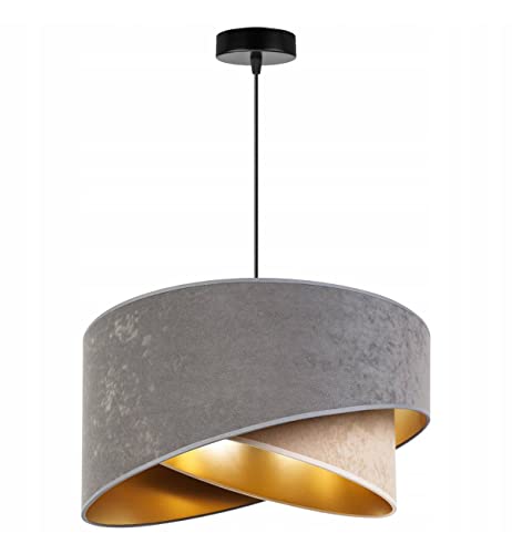 Light-Home Milan Elegant Hängelampe - Modern Deckenlampe für Wohnzimmer Schlafzimmer und Esszimmer - Designer Pendelleuchte aus Metall mit Lampenschirm aus Velours - Baiser und Grau Light-Home Milan Elegant Hängelampe - Modern Deckenlampe für Wohnzimmer Schlafzimmer und Esszimmer - Designer Pendelleuchte aus Metall mit Lampenschirm aus Velours - Baiser und Grau von Light Home LH