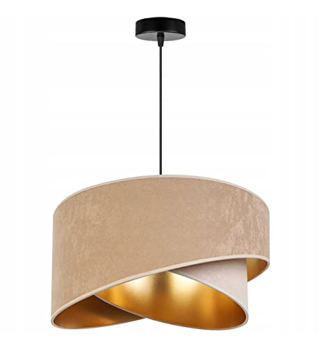 Light-Home Milan Elegant Hängelampe - Modern Deckenlampe für Wohnzimmer Schlafzimmer und Esszimmer - Designer Pendelleuchte aus Metall mit Lampenschirm aus Velours - Baiser und Sahne von Light Home LH