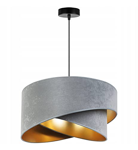 Light-Home Milan Elegant Hängelampe - Modern Deckenlampe für Wohnzimmer Schlafzimmer und Esszimmer - Designer Pendelleuchte aus Metall mit Lampenschirm aus Velours - Grau von Light Home LH
