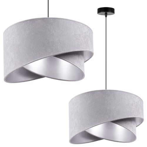 Light-Home Milan Elegant Hängelampe - Modern Deckenlampe für Wohnzimmer Schlafzimmer und Esszimmer - Designer Pendelleuchte aus Metall mit Lampenschirm aus Velours - Hellgrau und Silber von Light Home LH