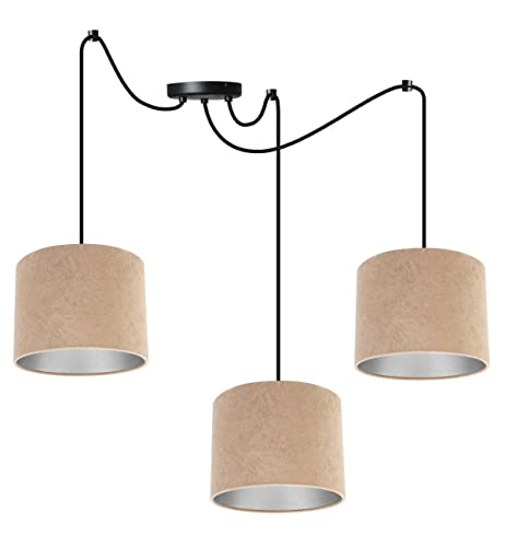 Light-Home Milan Spider Hängelampe - Hängeleuchte in Spinnenform - Deckenlampe – Spinne Lampe mit 3 Kopf - Hängeleuchte aus Metall und Stoff - E27 - Beige und Silber von Light Home LH