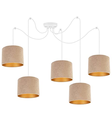 Light-Home Milan Spider Hängelampe - Hängeleuchte in Spinnenform - Deckenlampe – Spinne Lampe mit 5 Kopf - Hängeleuchte aus Metall und Stoff - E27 - Beige und Gold - Weißes Kabel Light-Home Milan Spider Hängelampe - Hängeleuchte in Spinnenform - Deckenlampe – Spinne Lampe mit 5 Kopf - Hängeleuchte aus Metall und Stoff - E27 - Beige und Gold - Weißes Kabel von Light Home LH