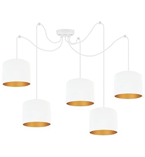 Light-Home Milan Spider Hängelampe - Hängeleuchte in Spinnenform - Deckenlampe – Spinne Lampe mit 5 Kopf - Hängeleuchte aus Metall und Stoff - E27 - Weiß und Gold - Weißes Kabel Light-Home Milan Spider Hängelampe - Hängeleuchte in Spinnenform - Deckenlampe – Spinne Lampe mit 5 Kopf - Hängeleuchte aus Metall und Stoff - E27 - Weiß und Gold - Weißes Kabel von Light Home LH