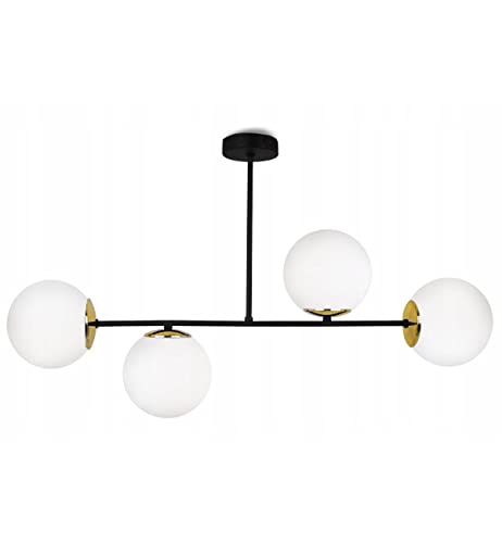 Light-Home Palermo Hängelampe - Deckenlampe für Wohnzimmer Schlafzimmer und Esszimmer- Pendelleuchte aus Metall und Glas - E14-4-Flammig - Schwarz und Gold von Light Home LH