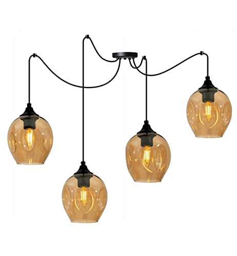Light-Home Prage Spider Hängelampe - Hängeleuchte in Spinnenform - Deckenlampe – Spinne Lampe mit 4 Kopf - Hängeleuchte aus Metall und Glas - E27 - Honig Light-Home Prage Spider Hängelampe - Hängeleuchte in Spinnenform - Deckenlampe – Spinne Lampe mit 4 Kopf - Hängeleuchte aus Metall und Glas - E27 - Honig von Light Home LH