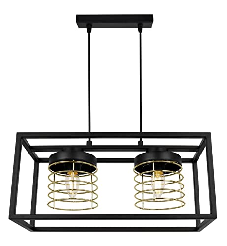Light-Home Rasti Cage Hängelampe - Deckenlampe für Wohnzimmer Schlafzimmer und Esszimmer- Pendelleuchte aus Metall und Glas - E27 - Gold - 2-Flammig von Light Home LH
