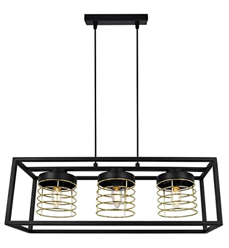 Light-Home Rasti Cage Hängelampe - Deckenlampe für Wohnzimmer Schlafzimmer und Esszimmer- Pendelleuchte aus Metall und Glas - E27 - Gold - 3-Flammig von Light Home LH