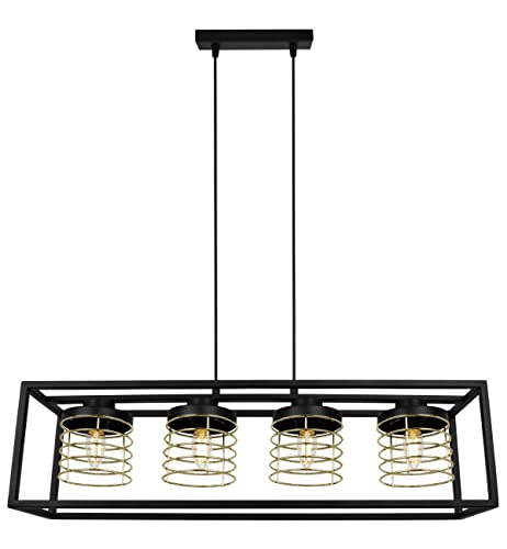 Light-Home Rasti Cage Hängelampe - Deckenlampe für Wohnzimmer Schlafzimmer und Esszimmer- Pendelleuchte aus Metall und Glas - E27 - Gold - 4-Flammig von Light Home LH