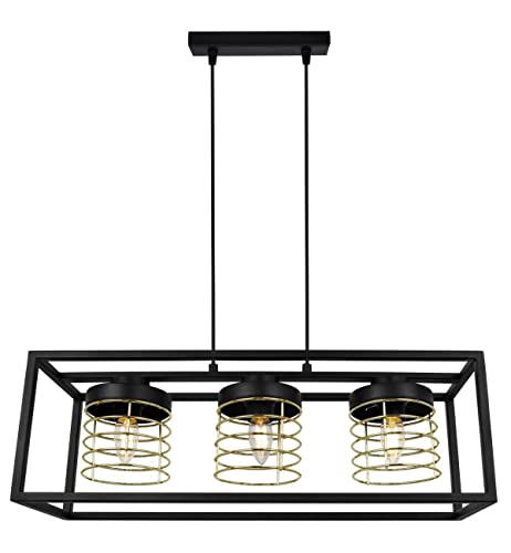 Light-Home Rasti Cage Hängelampe - Deckenlampe für Wohnzimmer Schlafzimmer und Esszimmer- Pendelleuchte aus Metall und Glas - E27 - Schwarz - 3-Flammig von Light Home LH