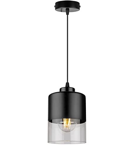 Light-Home Rome Lampenschirm Hängelampe Hängeleuchte - Deckenlampe Industrial für Wohnzimmer Schlafzimmer und Esszimmer - Pendelleuchte Glas mit Metall - 1-Flammig - Schwarz von Light Home LH