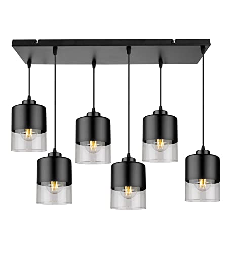 Light-Home Rome Lampenschirm Hängelampe Hängeleuchte - Deckenlampe Industrial für Wohnzimmer Schlafzimmer und Esszimmer - Pendelleuchte Glas mit Metall - 6-Flammig - Schwarz von Light Home LH