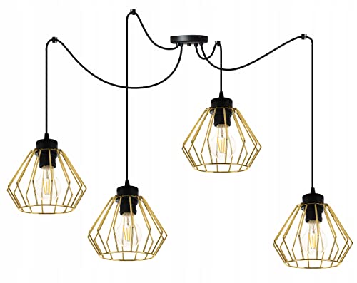 Light-Home Spider Santos Hängelampe Hängeleuchte - Deckenlampe Industrial für Wohnzimmer Schlafzimmer und Esszimmer - Pendelleuchte aus Metall - 4-Flammig - Schwarz und Gold von Light Home LH