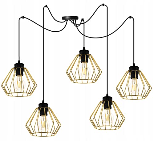 Light-Home Spider Santos Hängelampe Hängeleuchte - Deckenlampe Industrial für Wohnzimmer Schlafzimmer und Esszimmer - Pendelleuchte aus Metall - 5-Flammig - Schwarz und Gold von Light Home LH