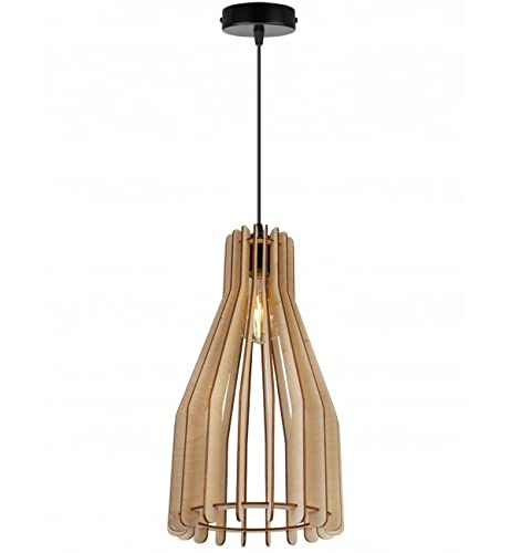 Light-Home Timber Hängelampe Hängeleuchte - Deckenlampe Industrial für Wohnzimmer Schlafzimmer und Esszimmer - Pendelleuchte aus Metall und Holz - 1 - Flammig Längs - Einfache Form I von Light Home LH