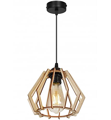 Light-Home Timber Hängelampe Hängeleuchte - Deckenlampe Industrial für Wohnzimmer Schlafzimmer und Esszimmer - Pendelleuchte aus Metall und Holz - 1 - Flammig Längs - Einzigartger Charakter von Light Home LH