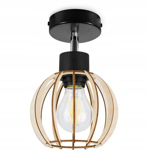 Light-Home Timber Hängelampe Hängeleuchte - Deckenlampe Industrial für Wohnzimmer Schlafzimmer und Esszimmer - Pendelleuchte aus Metall und Holz - 1 - Flammig Längs - Kleiner Ball von Light Home LH