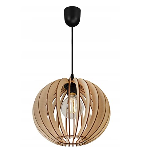 Light-Home Timber Hängelampe Hängeleuchte - Deckenlampe Industrial für Wohnzimmer Schlafzimmer und Esszimmer - Pendelleuchte aus Metall und Holz - 1 - Flammig Längs - Kugel von Light Home LH