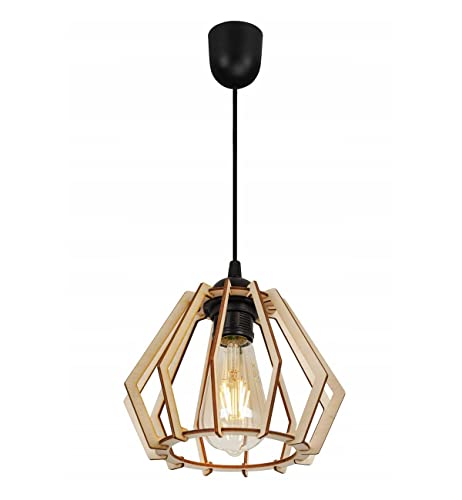 Light-Home Timber Hängelampe Hängeleuchte - Deckenlampe Industrial für Wohnzimmer Schlafzimmer und Esszimmer - Pendelleuchte aus Metall und Holz - 1 - Flammig Längs - Modern von Light Home LH