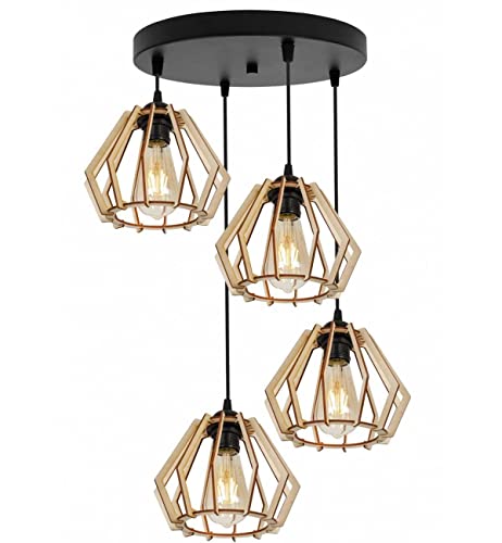 Light-Home Timber Hängelampe Hängeleuchte - Deckenlampe Industrial für Wohnzimmer Schlafzimmer und Esszimmer - Pendelleuchte aus Metall und Holz - Diamant von Light Home LH