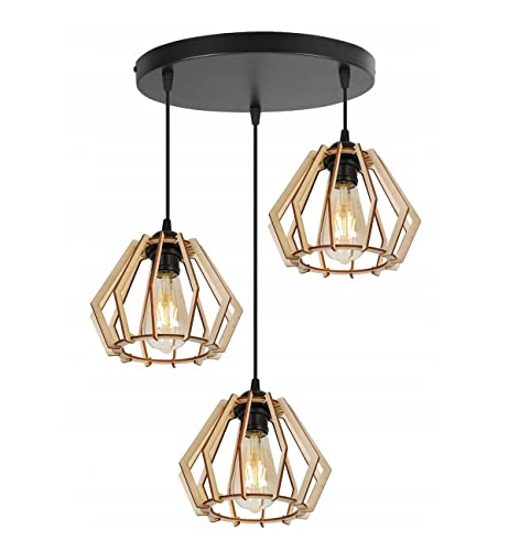 Light-Home Timber Hängelampe Hängeleuchte - Deckenlampe Industrial für Wohnzimmer Schlafzimmer und Esszimmer - Pendelleuchte aus Metall und Holz - Geometrisch von Light Home LH