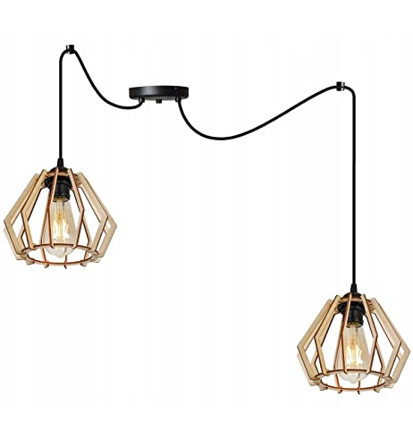 Light-Home Timber Spider Hängelampe - Hängeleuchte in Spinnenform - Deckenlampe – Spinne Lampe mit 2 Kopf - Pendelleuchte aus Metall und Holz - E27 - Einzigartger Charakter von Light Home LH