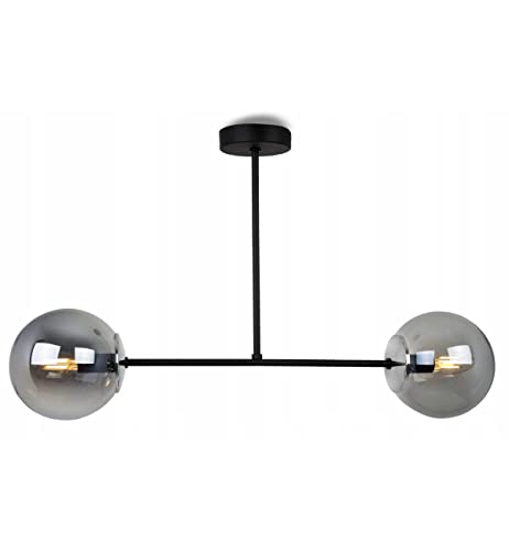 Light-Home Tuluza Hängelampe - Deckenlampe für Wohnzimmer Schlafzimmer und Esszimmer- Pendelleuchte aus Metall und Glas - E14-2-Flammig - Graphitglas - Schwarz und Chrom von Light Home LH