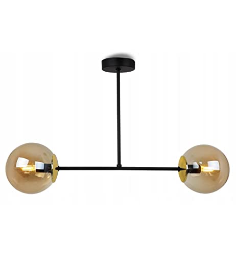 Light-Home Tuluza Hängelampe - Deckenlampe für Wohnzimmer Schlafzimmer und Esszimmer- Pendelleuchte aus Metall und Glas - E14-2-Flammig - Kupferglas - Schwarz und Gold von Light Home LH