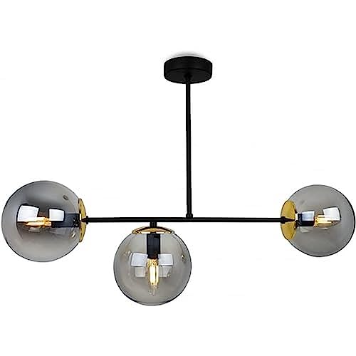 Light-Home Tuluza Hängelampe - Deckenlampe für Wohnzimmer Schlafzimmer und Esszimmer- Pendelleuchte aus Metall und Glas - E14-3-Flammig - Graphitglas - Schwarz und Gold von Light Home LH