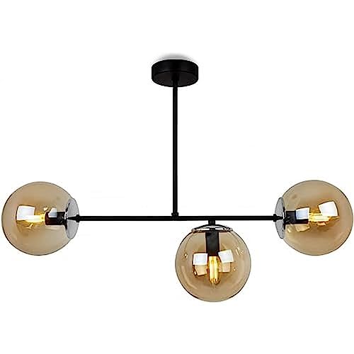 Light-Home Tuluza Hängelampe - Deckenlampe für Wohnzimmer Schlafzimmer und Esszimmer- Pendelleuchte aus Metall und Glas - E14-3-Flammig - Kupferglas - Schwarz und Chrom von Light Home LH