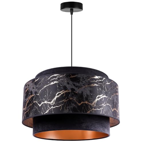 Light-Home Werona Duo Lampenschirm Hängelampe - Deckenlampe für Wohnzimmer Schlafzimmer und Esszimmer- Pendelleuchte aus Metall mit Lampenschirm Velours - E27 - Schwarz und Gold von Light Home LH