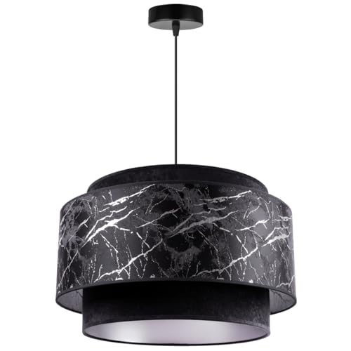 Light-Home Werona Duo Lampenschirm Hängelampe - Deckenlampe für Wohnzimmer Schlafzimmer und Esszimmer- Pendelleuchte aus Metall mit Lampenschirm Velours - E27 - Schwarz und Silber von Light Home LH