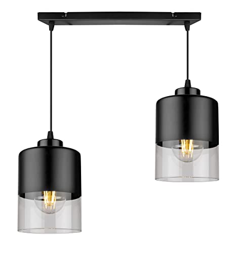 Light-Home Rome Lampenschirm Hängelampe Hängeleuchte - Deckenlampe Industrial für Wohnzimmer Schlafzimmer und Esszimmer - Pendelleuchte Glas mit Metall - 2-Flammig - Schwarz von Light Home LH