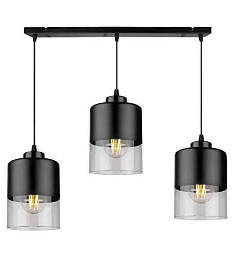 Light-Home Rome Lampenschirm Hängelampe Hängeleuchte - Deckenlampe Industrial für Wohnzimmer Schlafzimmer und Esszimmer - 3-Flammig - Pendelleuchte Glas mit Metall - Schwarz von Light Home LH