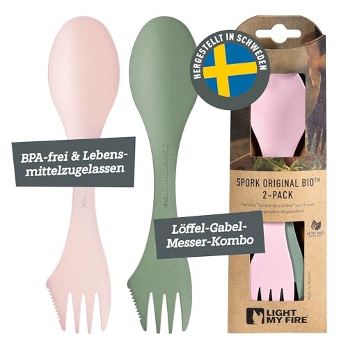 Light My Fire Spork Original Göffel 2-Pack - 3-in-1 Campingbesteck - Löffel, Gabel, Messer - Reisebesteck - BPA-Frei & Bio-Basierter Kunststoff - Ergonomisches Camping Besteck to go - Made in Sweden von Light My Fire