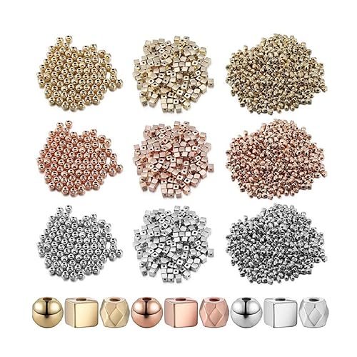 3000 Stück Metall Spacer Beads Perlen 4mm Perlen Auffädeln Schmuckperlen Metallperlen Für Armbänder Gold Zwischenperlen Für Armbänder Kleine Metall Perlen Für Schmuck Für Die Diy-Schmuckherstellung von Light feather