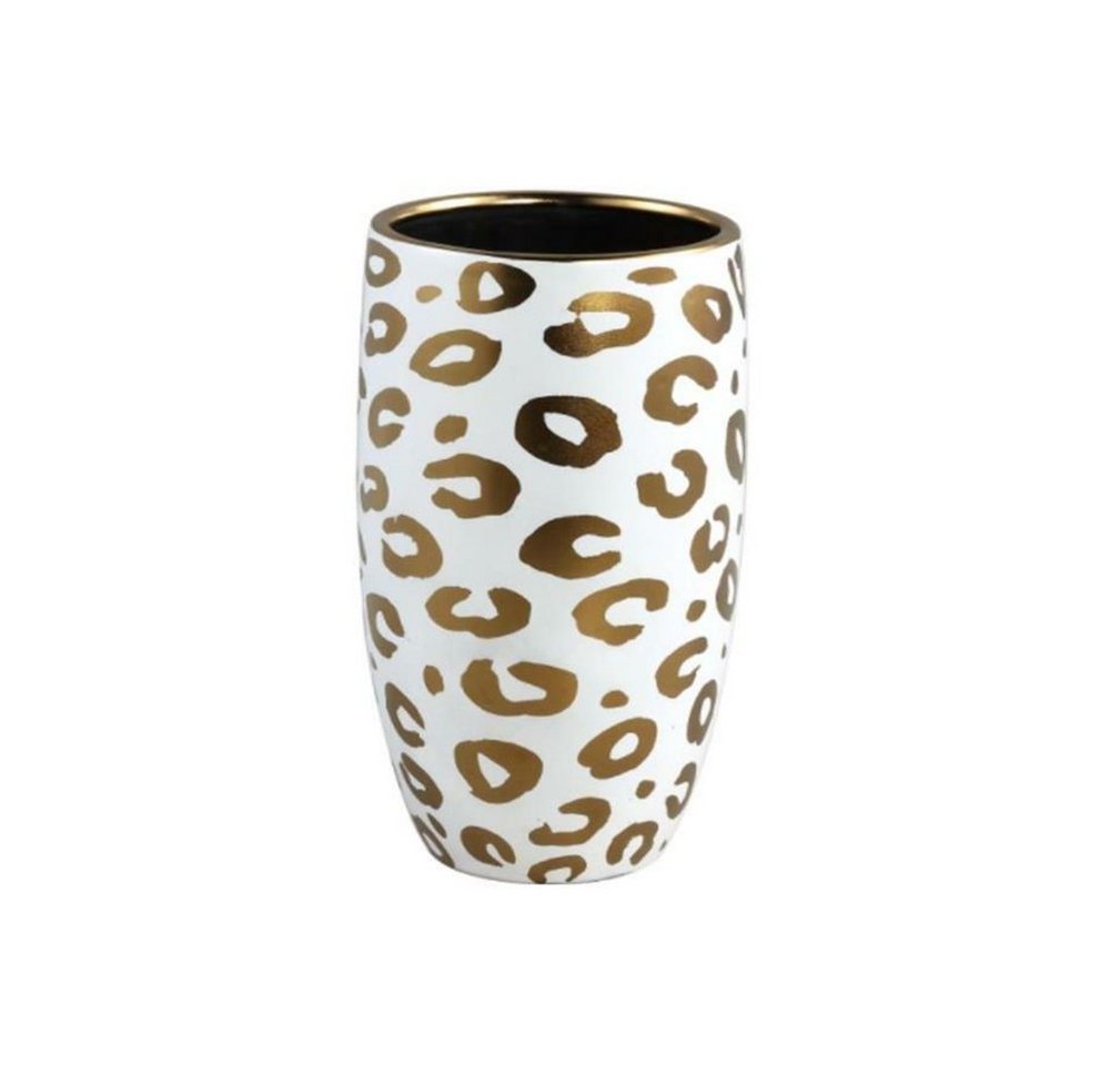 Light & Living Dekovase Marly Round Flowerpot Panther Ø15 cm - Keramik - Weiß/Gold von Light & Living