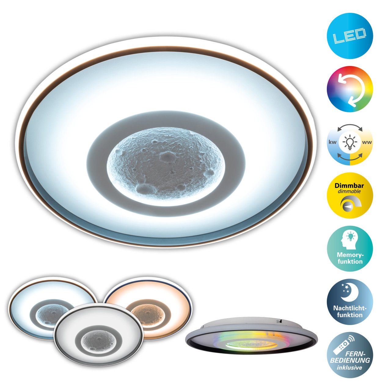 Light & More LED Deckenleuchte Moon 50 W Metall RGB von Light & More