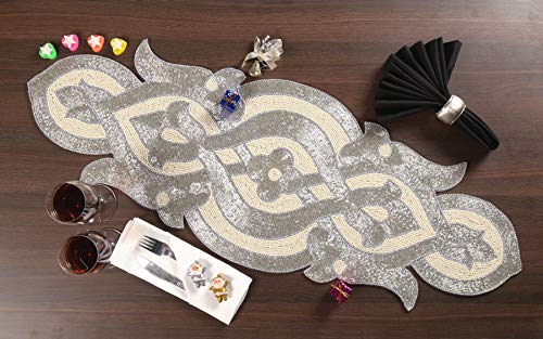 Light & Pro Tischläufer mit Perlen 914 cm glitzernd dekorativer Tischläufer LandhausTischläufer rustikaler Brautdusche PerlenWeihnachtstischläufer 33 x 914 cm silberfarben elfenbeinfarben von Light & Pro