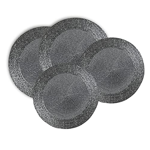 Runde Perlen-Tischsets, Tischset für Esstisch, Perlen-Tischset, Ladegerät, handgefertigte Stickerei, Platzset für Urlaub, Weihnachten, Neujahr, Tischdekoration, 33 cm – 2er-Set – Quecksilber von Light & Pro