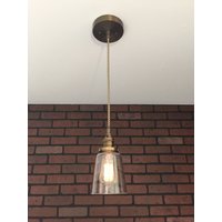 Industrial Pendant Light -Antique Brass 4 1/2" Klarglas Zapfenschirm Mit Patentierten "Huila Electrical Connectors" Und Edison Glühbirne von LightArtedLighting
