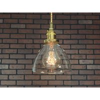 Industrial Pendant Light -Brass 6" Klarglas Zapfenschirm Mit Patentierten "Huila Electrical Connectors" Und Edison Victorian Glühbirne von LightArtedLighting